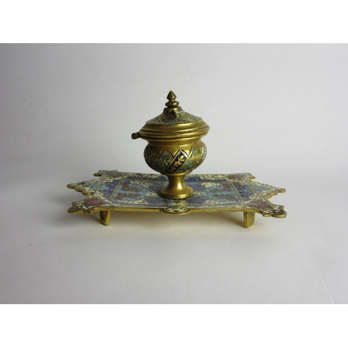 4416 - A late 19th/early 20th Century French gilt cloisonné inkwell, 11cm x 6.5cm (max)