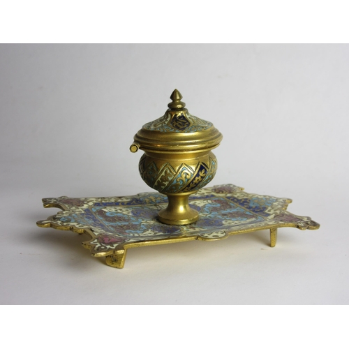 4416 - A late 19th/early 20th Century French gilt cloisonné inkwell, 11cm x 6.5cm (max)