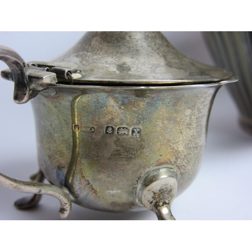 4432 - A Martin, Hall & Co. silver teapot with melon fluted detail, Sheffield 1897, and a silver mustard (a... 