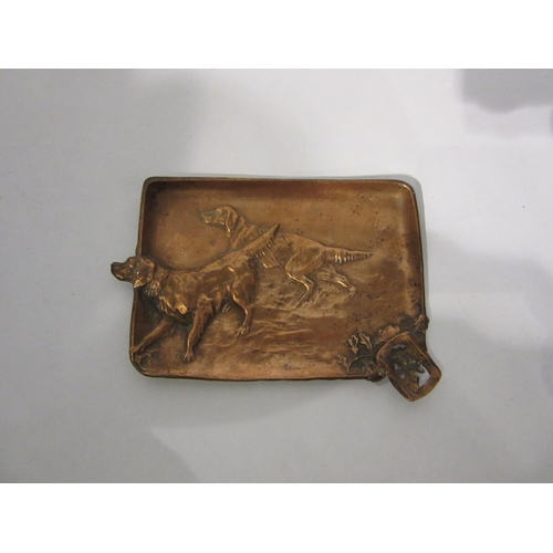 4471 - A French Art Nouveau copper ashtray/pin dish featuring two hounds in relief, 13cm x 9cm