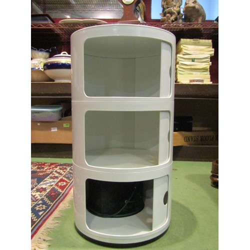 4003 - A modern white plastic drum form three drawer bedside cabinet, 59cm tall x 32cm diameter