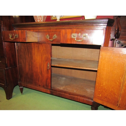 4044 - A French 19th Century mahogany canted corner buffet/sideboard, the rising hinged top with shelf supp... 