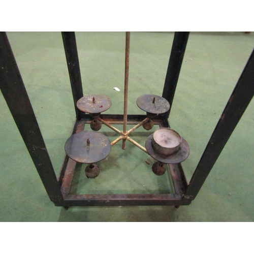 4130 - Two metalwork candelabras, one as an arch top lantern