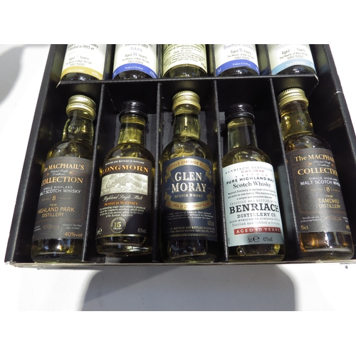 7038 - 10 whisky miniatures including Macphail's 8 year old, Longmorn 15 Year Old, Glen Moray single malt, ... 