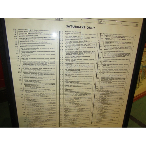 4232 - A train departures poster, Doncaster 20th June to 5th September 1964, framed, image size 99cm x 61cm