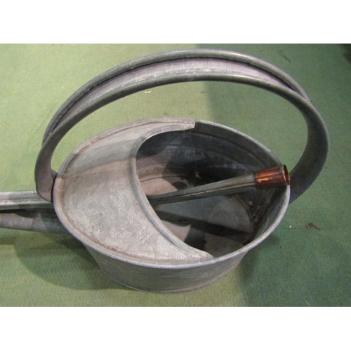 4279 - A vintage French zinc watering can with copper banded extension spout, total length 80cm