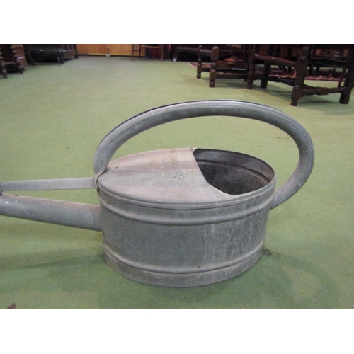 4281 - A rare 1950's 4.5 litre galvanised zinc watering can with elongated spout and copper rose, by Schnei... 