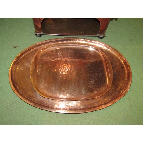 4286 - A selection of copper ware including a tray, warming pan, etc