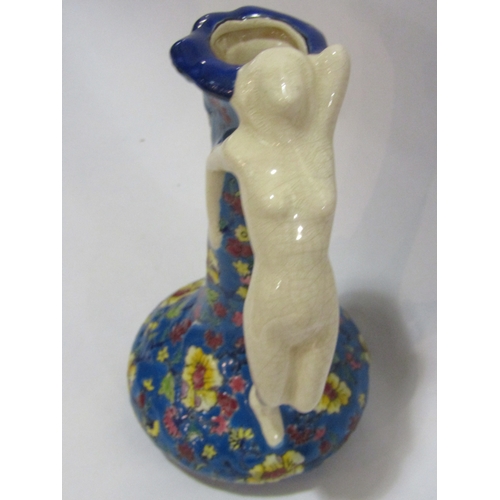 4331 - A Boch Fréres La Louviere vase with handle in the form of a young nude woman, 22cm high