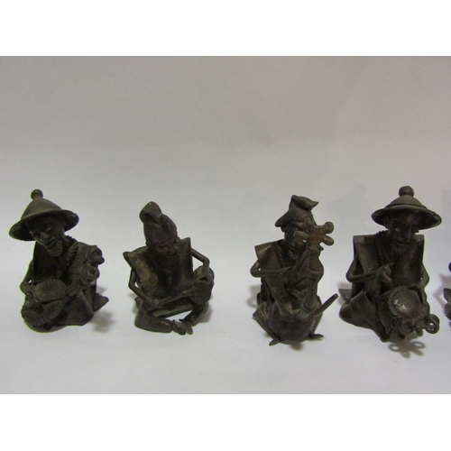 4334 - A set of seven Benin bronze musicians.  Tallest 9cm height