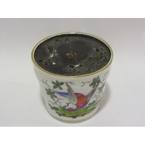 4336 - A porcelain hand-painted planter of small proportions, decoration of birds and insects, A/F