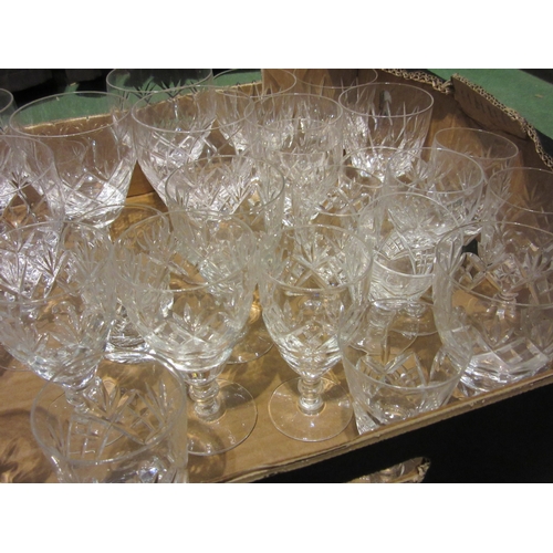 4484 - A quantity of cut glass wine glasses, sherry, etc.