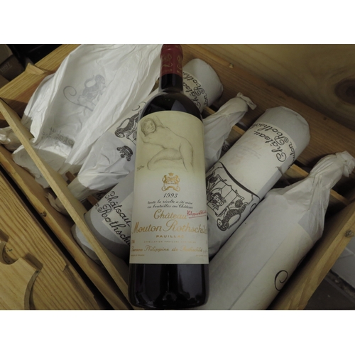 7146 - 1993 Chateau Mouton Rothschild Pauillac x 12, in pine crate and paper wrap