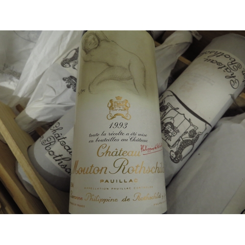 7146 - 1993 Chateau Mouton Rothschild Pauillac x 12, in pine crate and paper wrap