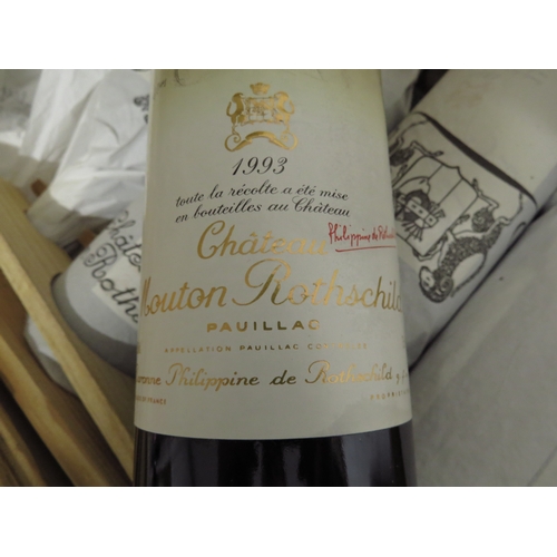 7146 - 1993 Chateau Mouton Rothschild Pauillac x 12, in pine crate and paper wrap