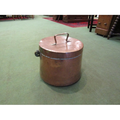 4085 - A French copper log bin with wrought iron handle, also a lid with copper handle, height 24cm x diame... 