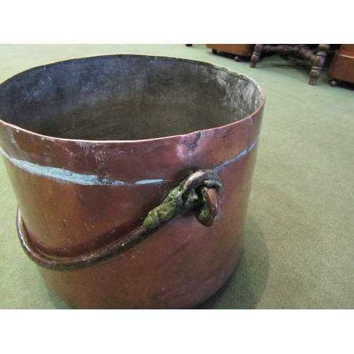 4085 - A French copper log bin with wrought iron handle, also a lid with copper handle, height 24cm x diame... 