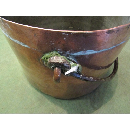 4085 - A French copper log bin with wrought iron handle, also a lid with copper handle, height 24cm x diame... 