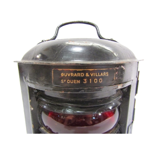 4377 - A ship's port navigation lantern marked Ouvrard & Villars, St Ouen dating from 1930-1950