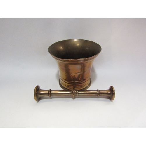 4382 - A bronze pestle and mortar together with an elm wood fisherman's priest, a/f