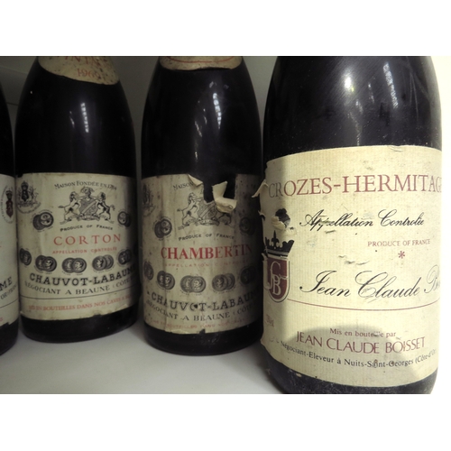 7142 - 5 various bottles of wine, 1985 Chateau Conilh Cotes de bourg, 1964 Chambertin Chauvot-Labaume, 1983... 