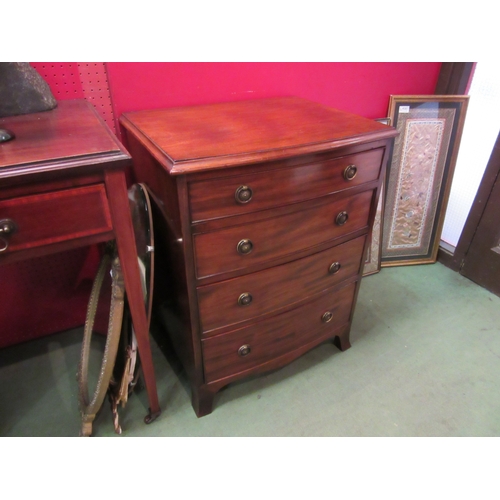 4108 - A Georgian flame mahogany bow front chest of small proportions, the four graduated drawers over outs... 