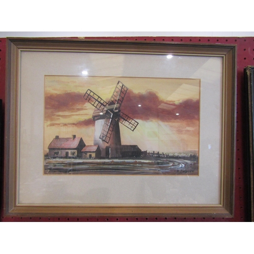 1063 - R.DOBSON: A watercolour landscape depicting cottage and windmill, signed lower right, framed and gla... 