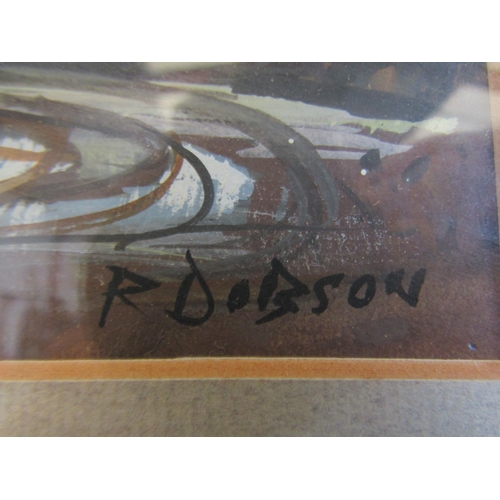 1063 - R.DOBSON: A watercolour landscape depicting cottage and windmill, signed lower right, framed and gla... 