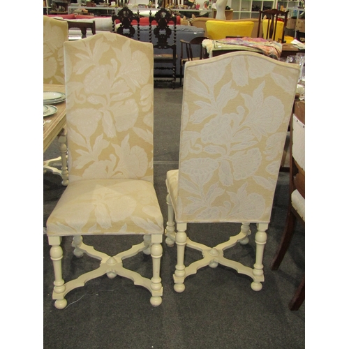 1134 - A set of six 1930's Queen Anne revival high back painted dining chairs on turned legs united by an '... 