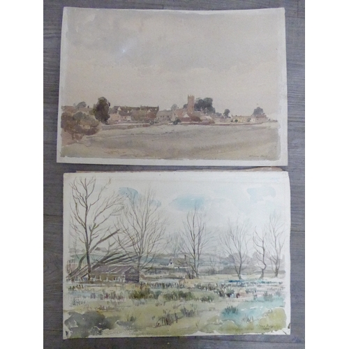 4072 - Two unframed original watercolour landscape paintings, one by Adrian Bury signed and dated 1935 and ... 