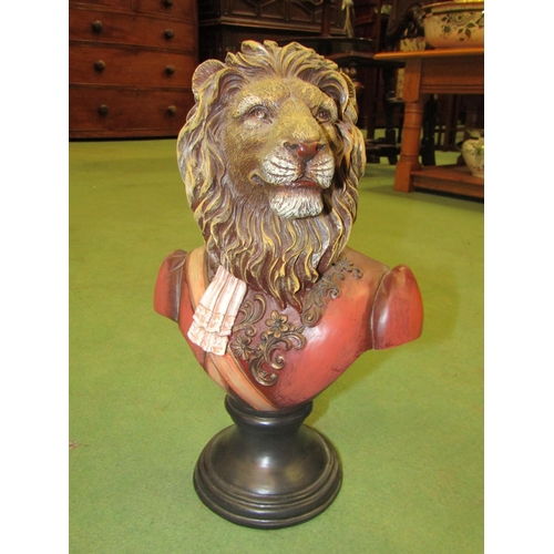 4013 - An anthropomorphic Lion bust, 33cm tall, and a ceramic Cat, 27cm tall (2)