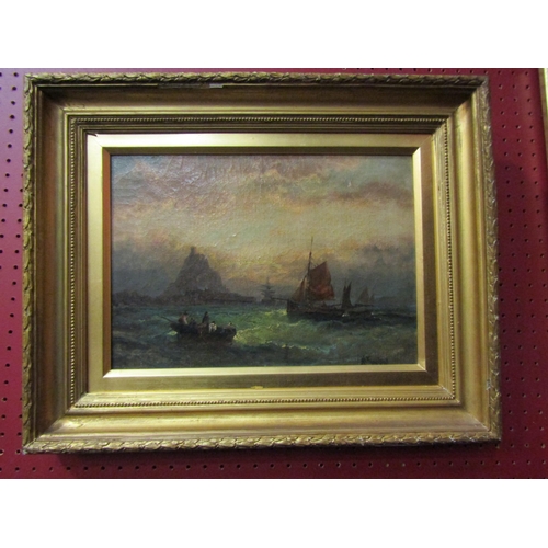 4038 - A Victorian oil on canvas depicting a maritime scene, indistinctly signed lower right, gilt framed, ... 