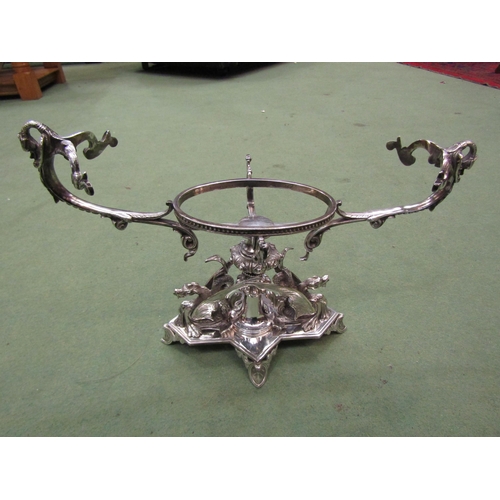 4073 - An ornate silver plated centrepiece stand with dragon and phoenix details, 32cm long