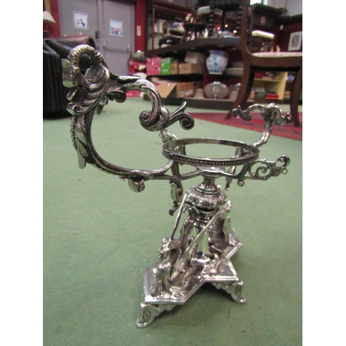 4073 - An ornate silver plated centrepiece stand with dragon and phoenix details, 32cm long