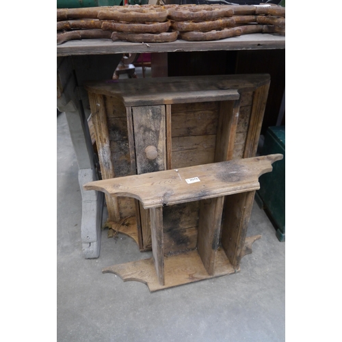 2076 - Two pine wall hanging shelves