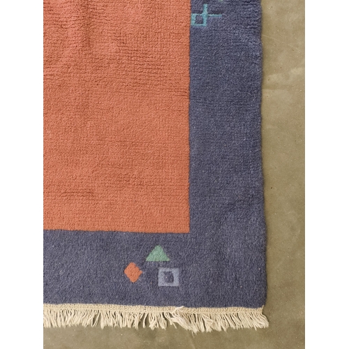 2564 - A hand woven Indian rug blue and salmon.  180 x 120