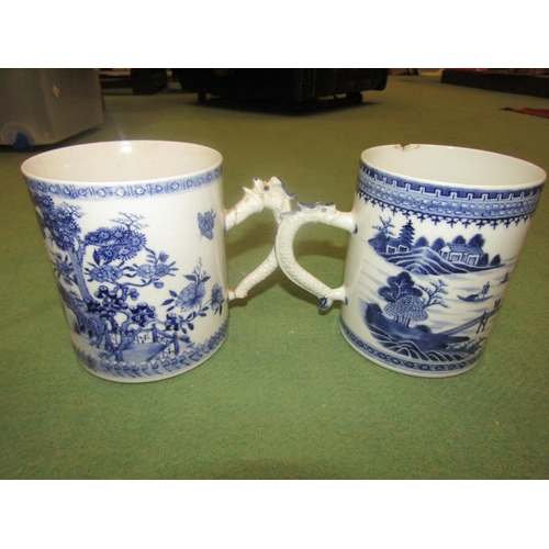 4023 - Two Chinese export blue and white tankards, both a/f