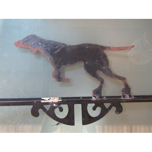 2061A - An antique French weather vane terminal in the form of a pointing black dog atop an arrow, 59cm x 18... 