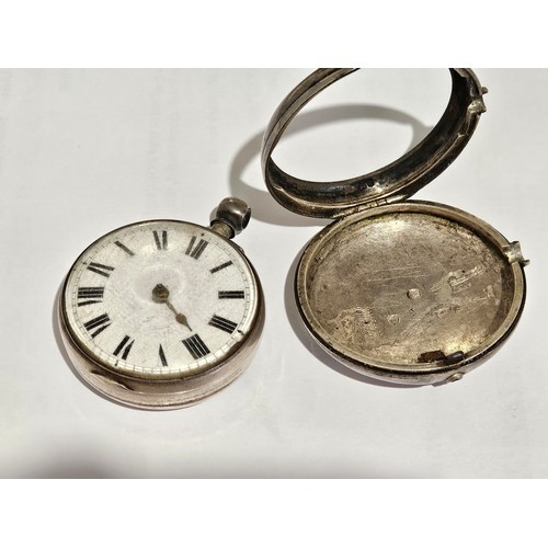 1364 - A c.1820 silver pair cased pocket watch, fusee movement by James Dawes, Attleborough with pierced ba... 