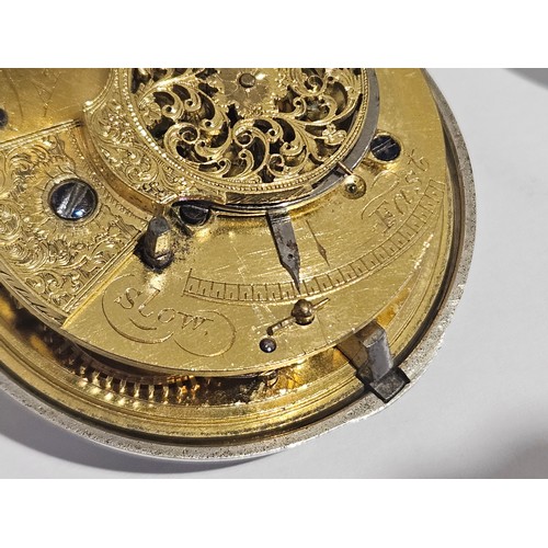 1364 - A c.1820 silver pair cased pocket watch, fusee movement by James Dawes, Attleborough with pierced ba... 