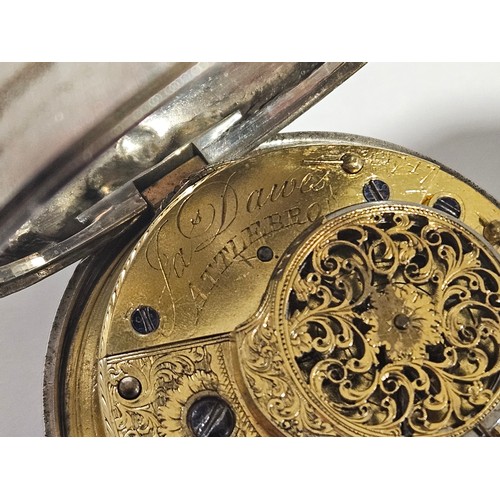 1364 - A c.1820 silver pair cased pocket watch, fusee movement by James Dawes, Attleborough with pierced ba... 
