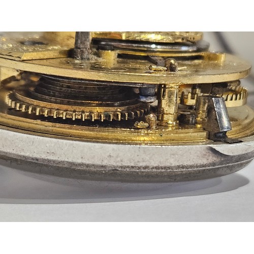 1364 - A c.1820 silver pair cased pocket watch, fusee movement by James Dawes, Attleborough with pierced ba... 