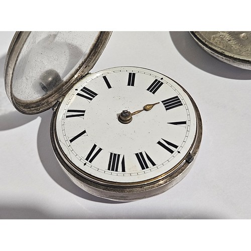 1364 - A c.1820 silver pair cased pocket watch, fusee movement by James Dawes, Attleborough with pierced ba... 