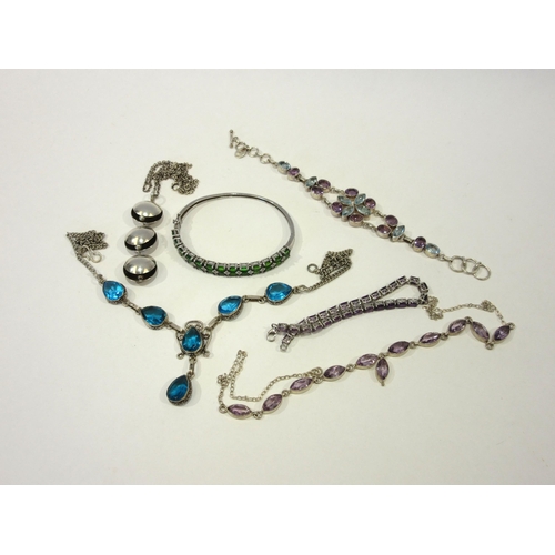 1345 - A collection of jewellery, mainly 925 including bangle set with green stones, amethyst bracelet, blu... 