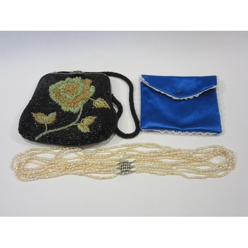 1348 - A multi-strand freshwater pearl necklace and a beaded bag