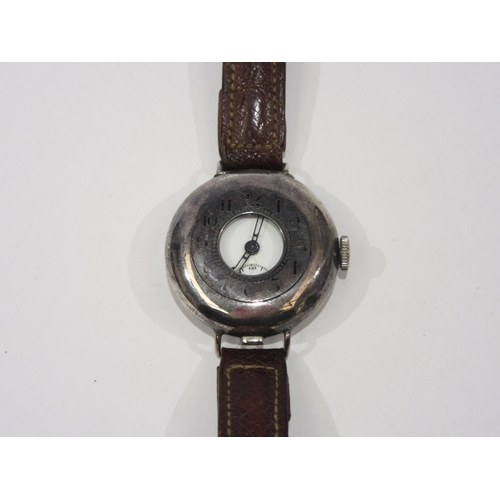 1357 - An early 20th Century silver half-hunter Trench watch on leather strap, white dial with Arabic numer... 