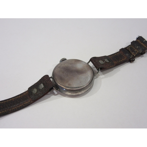 1357 - An early 20th Century silver half-hunter Trench watch on leather strap, white dial with Arabic numer... 