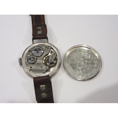 1357 - An early 20th Century silver half-hunter Trench watch on leather strap, white dial with Arabic numer... 