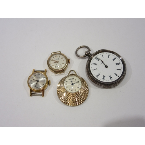 1360 - Two lady's wristwatch faces including one 9ct, a Sekonda watch lady's pendant and a silver engraved ... 