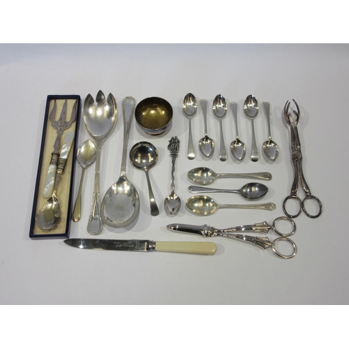 1368 - A set of six Bristol silver teaspoons and a small quantity of plated wares to include grape scissors... 
